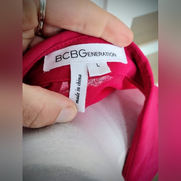 NWOT BCBGeneration W's Large Sheer Collared Button-Down Pink Long Sleeve Blouse - Picture 9 of 9